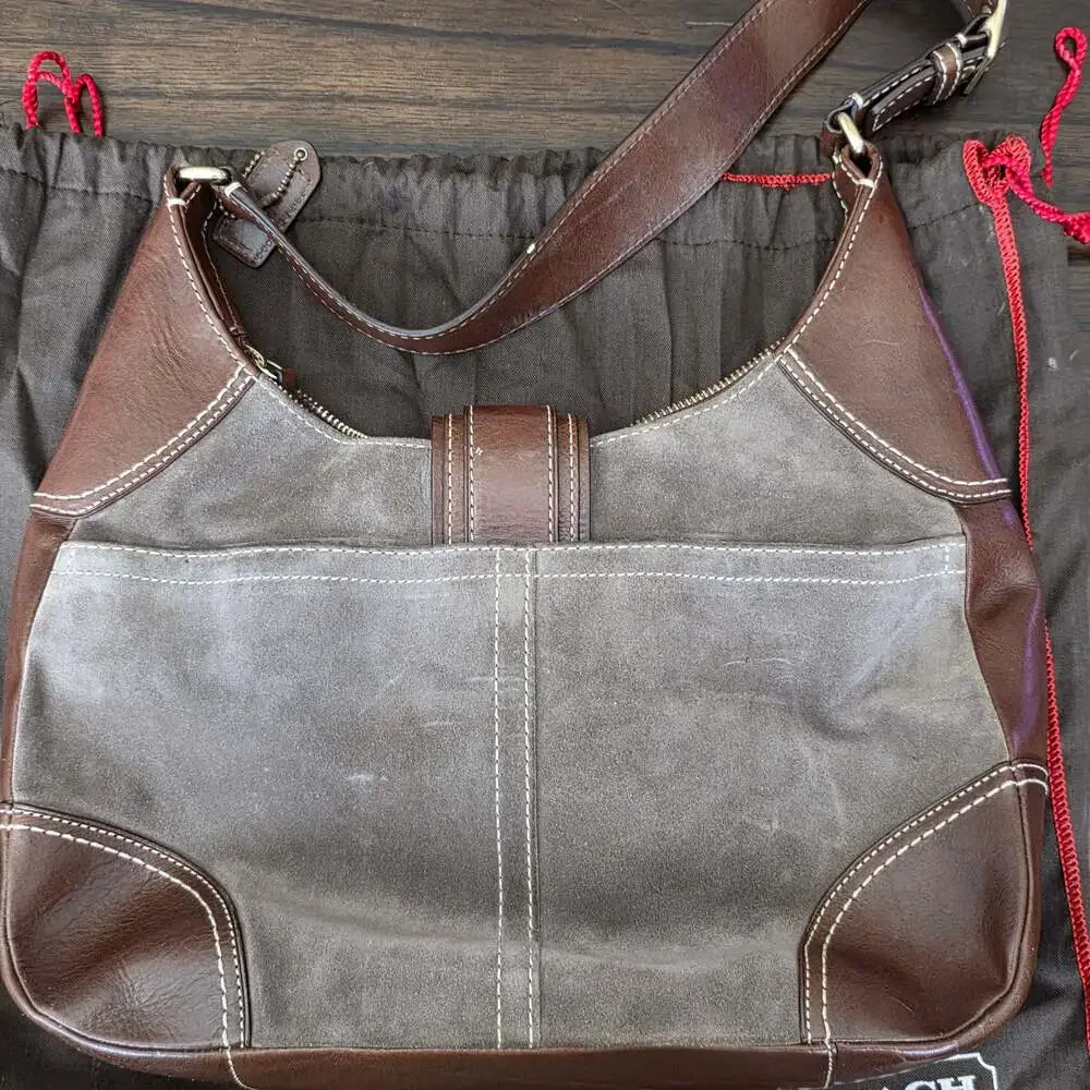 Coach Patchwork Suede and Leather Hobo Bag in Metallic Gold and Brown